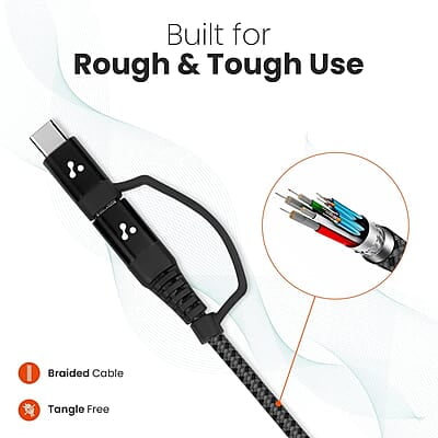 Ambrane 2 in 1 Type-C & Micro USB Cable with 3A Fast Charging Mobile Cable, 480 mbps Data Sync