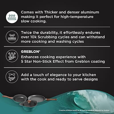 Preethi Artistic Collection Die Cast Non Stick Set, 27 cm Tawa, 24 cm Fry Pan, Kadai 24 cm with Glass Lid Preethi Artistic Collection Die Cast Non Stick Set, 27 cm Tawa, 24 cm Fry Pan, Kadai 24 cm with Glass Lid