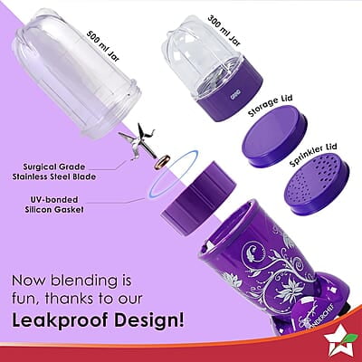 Wonderchef Nutri-blend Mixer Grinder Blender, Smoothie Maker, 3 Unbreakable Jars 500W 22000 RPM  Purple