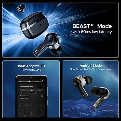 boAt Nirvana Space Truly Wireless in-Ear w/ 360º Spatial Audio, ANC Up to 32dB, 100hrs Playback, 4 Mics with AI-ENx™, Adaptive EQ, in-Ear Detection, DLC Drivers & Fast Pair