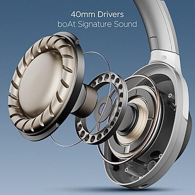 boAt Nirvana 751 ANC w/Hybrid Active Noise Cancelling, Up to 65 Hours Playtime, ASAP Charge, Ambient Sound Mode, Immersive Sound, Carry Pouch Bluetooth Wireless Over Ear Headphones