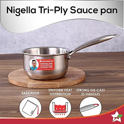 Wonderchef Nigella Tri-ply Stainless Steel 16 cm Sauce Pan 1.5 Liters 2.6mm Thickness Silver Wonderchef Nigella Tri-ply Stainless Steel 16 cm Sauce Pan 1.5 Liters 2.6mm Thickness Silver