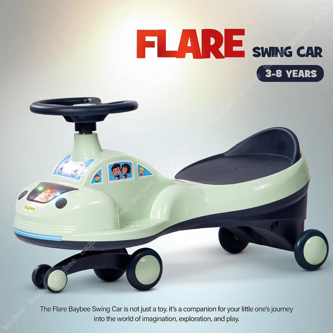 BAYBEE Baybee Flare Kids Ride on Magic Swing Cars with Flashing LED Lights Music & PP Wheels - Green