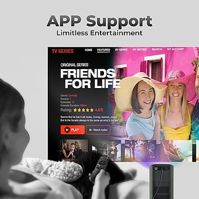 ZEBRONICS PIXAPLAY 22, Smart Projector, 3200 Lumens, 4K Support,160 Inch Screen Size, Supports Bluetooth, HDMI, USB, WiFi, 720p Native, Powerful Speaker, Electronic Focus, APP Support, Miracast
