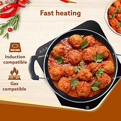 AGARO Elegant Non Stick Kadai with Glass Lid, 3.5L Capacity, 26 cm Diameter, Induction & Gas Oven