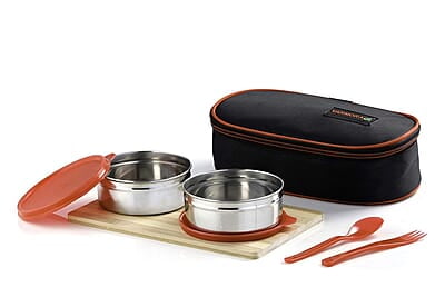 Varmora Trio Steel Lunch Box, Pink, 390 Ml, 2 Pieces Varmora Trio Steel Lunch Box, Pink, 390 Ml, 2 Pieces