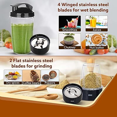 AGARO Galaxy 3 Jar Personal Blender, 400W, Serrated and Cross Blade with Detachable Base, Mixer/Grinder/Smoothie/Juice Maker, Black