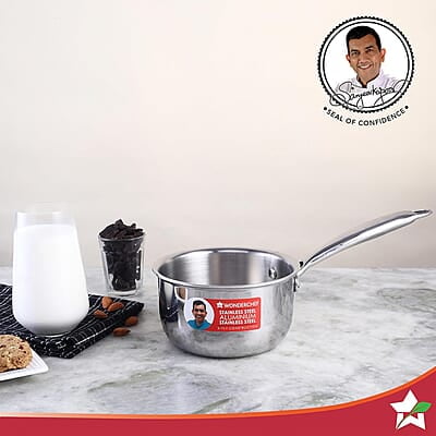 Wonderchef Nigella Tri-ply Stainless Steel 16 cm Sauce Pan 1.5 Liters 2.6mm Thickness Silver Wonderchef Nigella Tri-ply Stainless Steel 16 cm Sauce Pan 1.5 Liters 2.6mm Thickness Silver