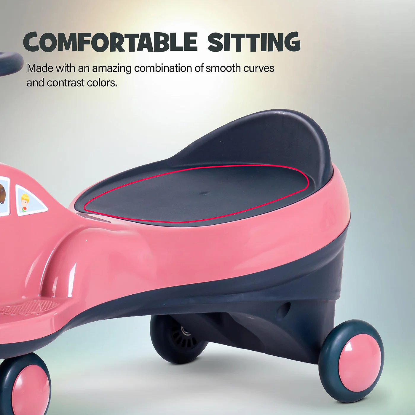 Baybee Flare Kids Ride on Magic Swing Cars with Flashing LED Lights Music & PP Wheels- Dark Pink