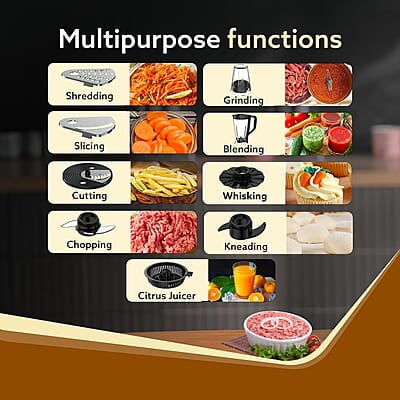 AGARO Grand Food Processor, Multi-functional Chopper, Grinder, Slicer, Shredder, Blender, 1000W, Mincing, Dicing, Shredding, Kneading, SS Blade, Black