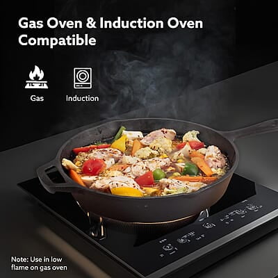 AGARO Royal Pre-Seasoned Cast Iron Frypan, 26 cm