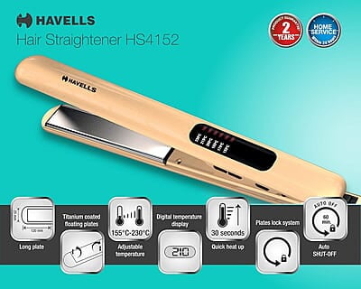 Havells HS4152 Titanium plates professional Hair Straightener; Adjustable temperature with instant heating