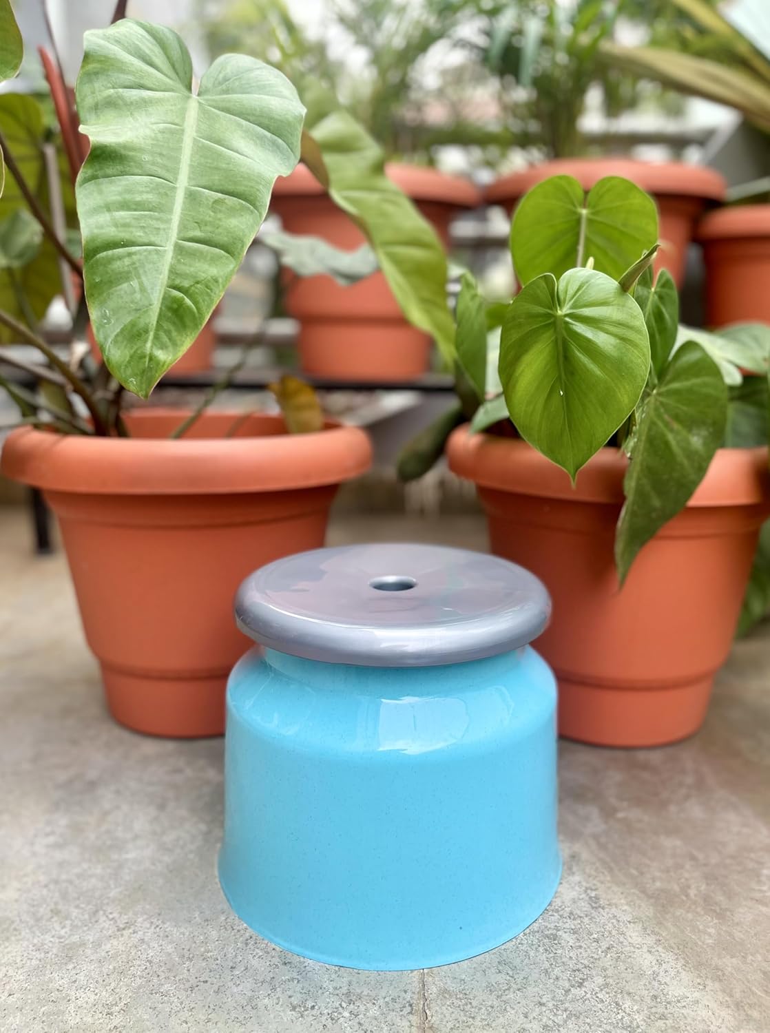 Mahaware Sturdy Round Anti Slip Polypropylene Stool Patla| for Bathroom, Home| Mint Granite Sky Blue