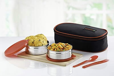 Varmora Trio Steel Lunch Box, Pink, 390 Ml, 2 Pieces Varmora Trio Steel Lunch Box, Pink, 390 Ml, 2 Pieces