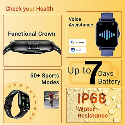 ElevOne 1.85" Display BT Calling Smartwatch, Multiple Watch Faces, Stress Monitor, Heart & SpO2 Monitoring, 50 Sports Modes, Sleep Monitor, 7 Days Battery