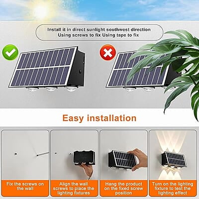 Solar Powered RGB Wall Lights Outdoor Waterproof Up and Down Lights Outside LED Wall Washer