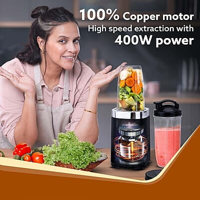 AGARO Galaxy 3 Jar Personal Blender, 400W, Serrated and Cross Blade with Detachable Base, Mixer/Grinder/Smoothie/Juice Maker, Black