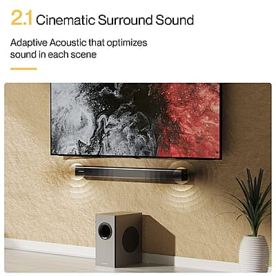 Ambrane 120W, 2.1 Channel Home Theatre with Remote,Subwoofer for Extra Deep Bass, HDMI ARC, Optical, BT v5.0, LED Display, Wall Mount and AUX