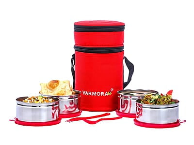 Varmora SS QuattroStainless Steel Lunch Box For Office, 390 ML- 4 Containers