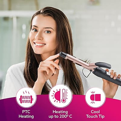 AGARO HC7001 Hair Curler with 19MM Barrel, Rod, Tong, Tourmaline Infused Ceramic Coated Plates