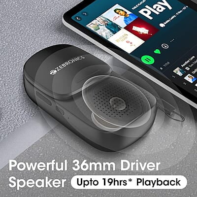 ZEBRONICS Sound Bomb X1 3-in-1 Wireless Bluetooth v5.0 In Ear Earbuds + Speaker Combo with 30 Hour Backup, Built-in LED Torch, Call Function, Voice Asst, Type C and Splash Proof Portable Design