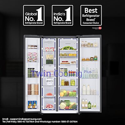 Samsung 653 L, 5 Star, Frost Free, Double Door, Convertible 5-in-1 Digital Inverter, Side By Side AI Enabled Smart Refrigerator with WiFi