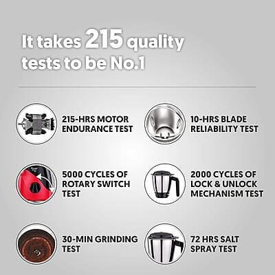 Preethi Peppy MG-245 mixer grinder, 750 watt, Black & Red, 3 jars, Vega W5 Motor with 5yr Warranty