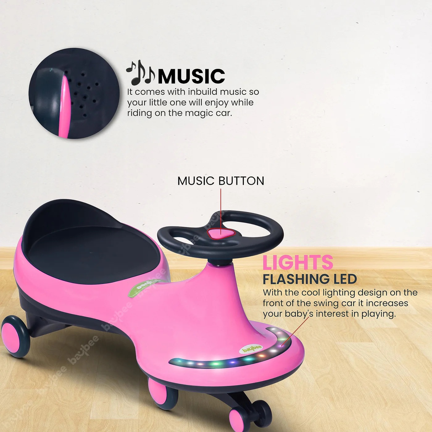 Baybee Trix Go Kids Magic Swing Cars for Kids-Pink