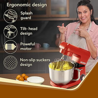 AGARO Supreme Stand Mixer 1500W with 6.2L SS Bowl, 6 Speed Setting, Pulse Function, Die Cast Aluminium Body, Copper Motor