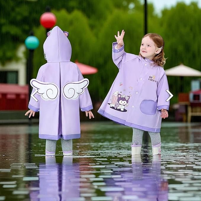 HOUSE Cutest Kuromi Print Rain Coat for little kids for rainy season, Size For 3-4 Years(Small)