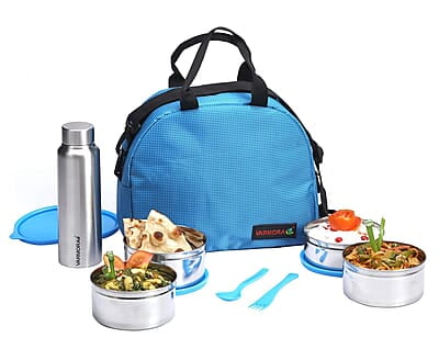 Varmora SS (Stainless Steel) Family Lunch Box (Tiffine) 390ml x2 SS Container,520ml x2 SS Container,Poto SS Matt 500ml x1