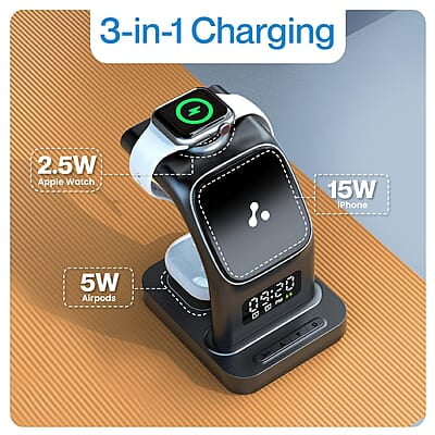Ambrane 22.5W Magnetic MagSafe 3in1 Wireless Charger for iPhone 15/15 Plus/15 Pro/15 Pro Max, iPhone 14/14 Plus/14 Pro/Max, iPhone 13, 13 Pro/Max, Airpods 3rd/2nd gen Aerosync Trio