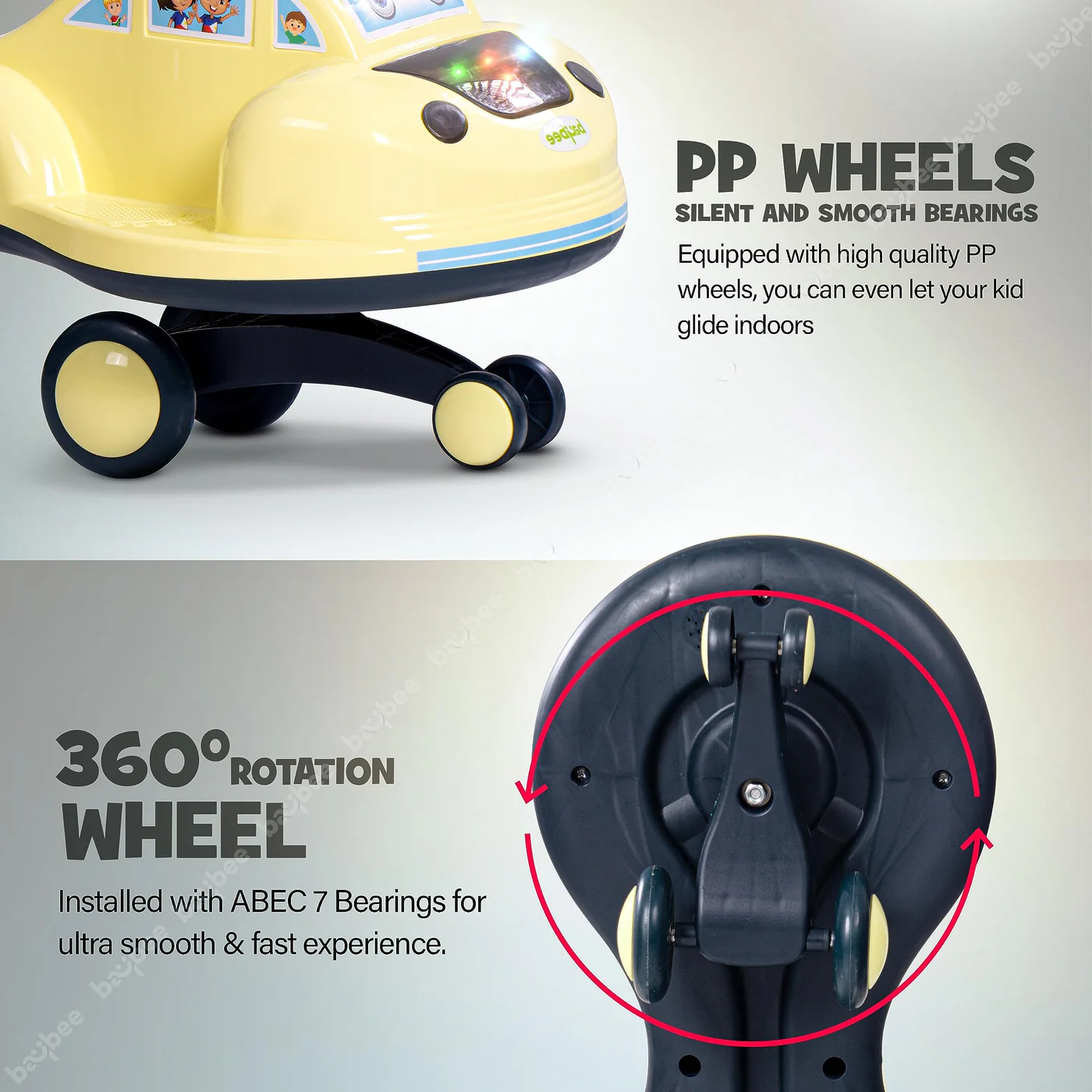 Baybee Flare Magic Swing Cars for Kids with PP Wheels- Yellow