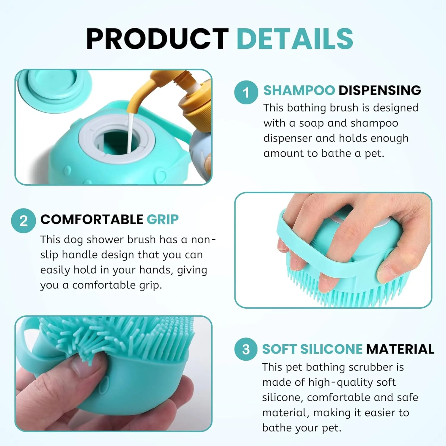 Pet Grooming Bath Massage Brush with Soap and Shampoo Dispenser