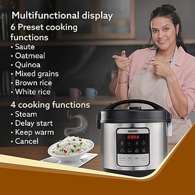AGARO Royal Electric Rice Cooker, 5L Ceramic Coated Inner Bowl, Steam Basket, 6 Preset Cooking Function