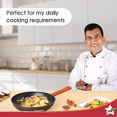 Wonderchef Caesar Forged Virgin Aluminium Fry Pan, 1 ltr, 20cm, Black, Healthy Greblon C3