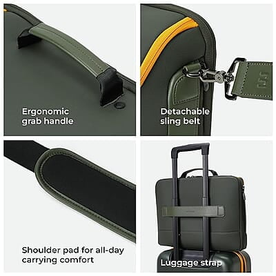 MOKOBARA The Transit Briefcase Vegan Leather & Nylon 15L Laptop Crossbody Messenger Bag for Men & Women