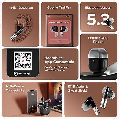 boAt Nirvana Zenith Truly Wireless in Ear Ear Buds w/Dolby Audio, 50dB ANC, Adaptive EQ Powered by Mimi, 6-Mic AI-ENx™, 50 Hrs. Playback & Hearables App Support