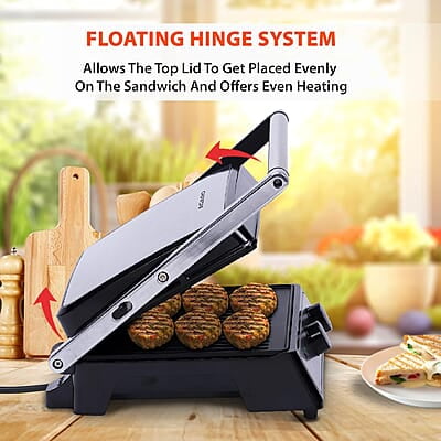AGARO Grand 2000 Watts Super Jumbo Sandwich Maker with Non-Stick Grill Plates, 180° Flat Openable Plates