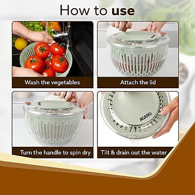 AGARO Elite Salad Spinner, 5L, Vegetable Cleaner, Removes Excess Water and Pesticides, Cleans Vegetables Thoroughly, Use for Mixing Salad with Dressing