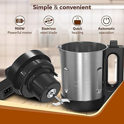 AGARO Elite Soup Maker, 1 Litre, Automatic Blending & Heating,6 Preset Cooking Functions, Copper Motor, Stainless Steel Blades, Grey