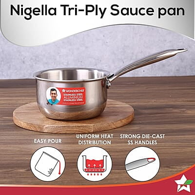 Wonderchef Nigella Tri-Ply 18 cm Sauce Pan 2.2 Liters 2.5 mm Thickness Silver Wonderchef Nigella Tri-Ply 18 cm Sauce Pan 2.2 Liters 2.5 mm Thickness Silver