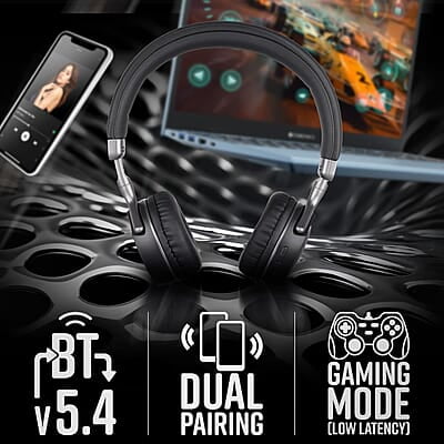 ZEBRONICS DUKE 2 Wireless Headphone, Supports Bluetooth, Dual Pairing, Deep Bass, up to 60h Battery Backup, AUX, Environmental Noise Cancellation, Gaming Mode, Now with Type C Charging
