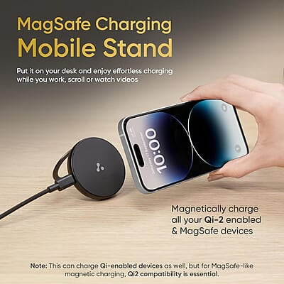 Ambrane 15W MagSafe Wireless Charger & Mobile Stand Lightweight & Foldable for iPhone 15/15 Plus/15 Pro/15 Pro Max, iPhone 12/13/14 Series & Other Qi Devices + Magnetic Ring