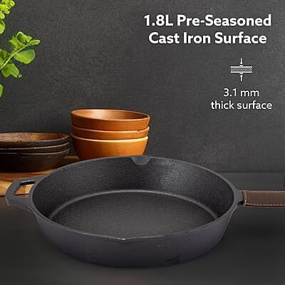 AGARO Royal Pre-Seasoned Cast Iron Frypan, 26 cm