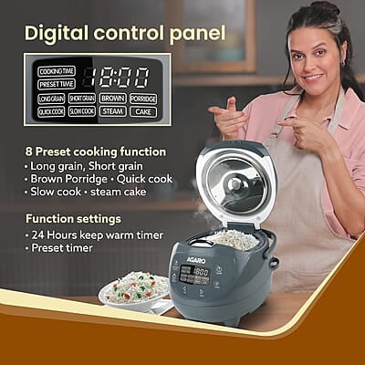 AGARO Imperial Electric Rice Cooker, 2L Ceramic Coated Inner Bowl, Steam Basket, 8 Preset Cooking Function with Advanced Fuzzy Logic 350W