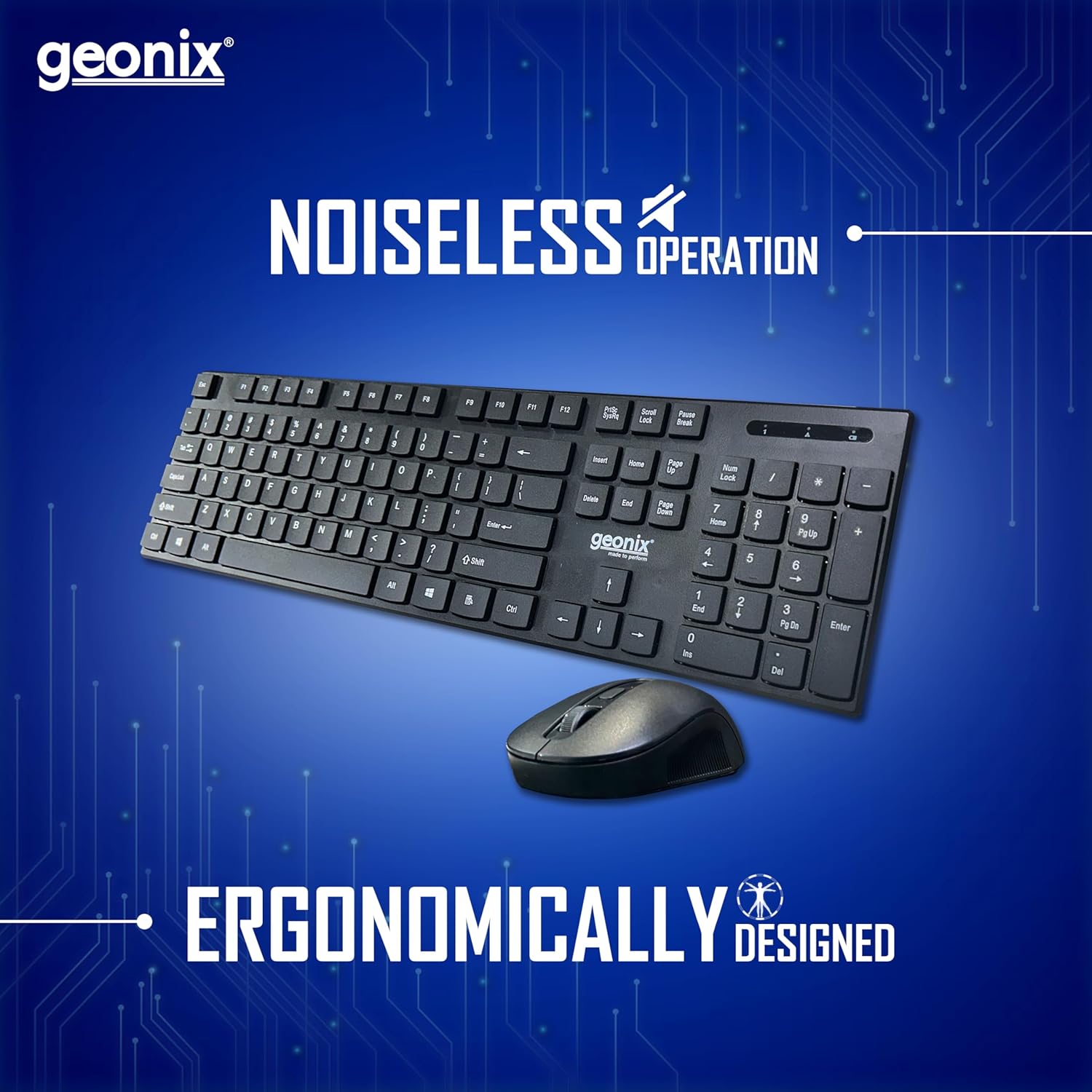 Geonix Cocoa C1 Wireless Keyboard and Mouse Combo, 800-1600 DPI, 104 Keys, GXWBK-01 Geonix Cocoa C1 Wireless Keyboard and Mouse Combo, 800-1600 DPI, 104 Keys, GXWBK-01