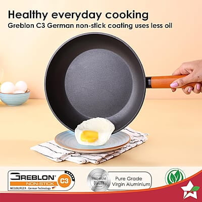 Wonderchef Caesar Forged Virgin Aluminium Fry Pan, 1 ltr, 20cm, Black, Healthy Greblon C3