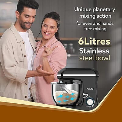 AGARO Imperial Stand Mixer,1400W with 6L SS Bowl, 1.5L Blending Jar,10 Speed With Pulse Function, 100% Copper Motor