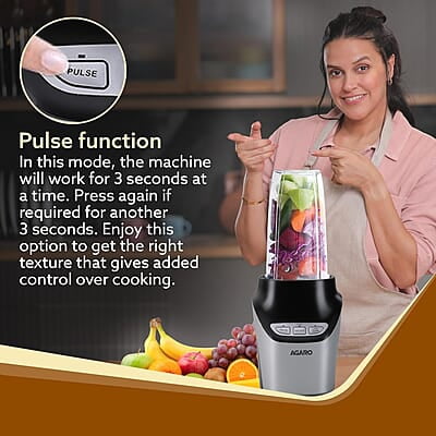 AGARO Marvel Nutri Blender, BPA Free 2 Tritan Jars, 1000W, 100% Copper Motor, 2 Speed Modes with Pulse, Detachable Base, Stainless Steel Blades, Blend, Mix, Grind, Smoothie, Juice Maker, Black